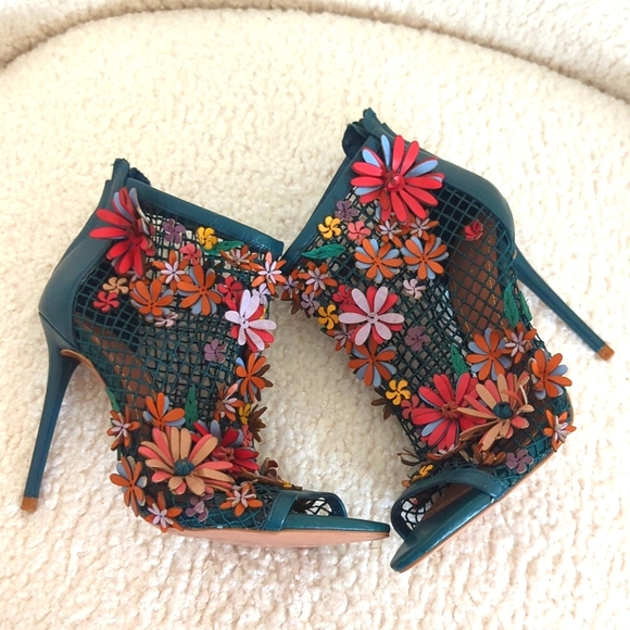 Zara Green Colorful Floral Mesh Heeled Bootie - Picture 5 of 11